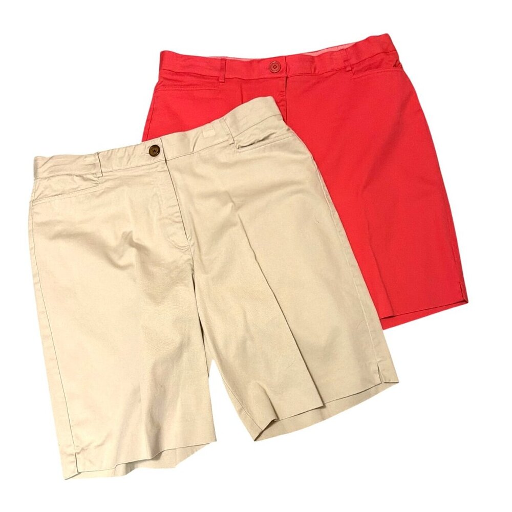 Kim Rogers Womens Pink & Khaki Stretch Bermuda Shorts Size 18 Cotton Blend